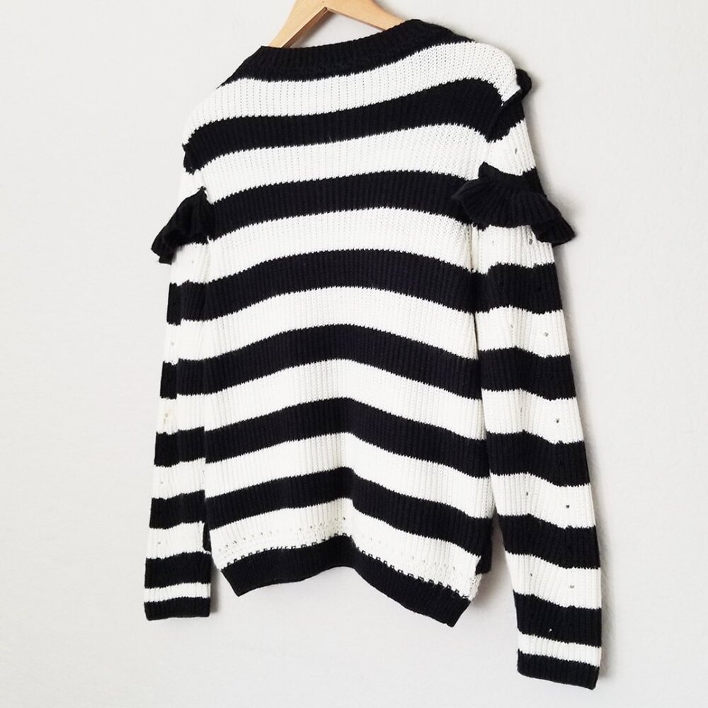 Topshop Humbug Ruffle Striped Knit Sweater Size 8 Black White Romantic Parisian - Picture 5 of 15
